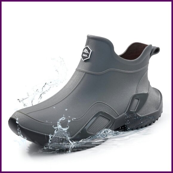 Women's Waterproof Ankle Rain Boots Slip On Lightweight Rubber Wellies
